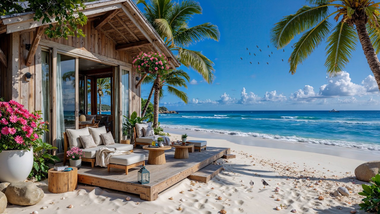 Relaxing Seaside Jazz & Ocean Waves 🌊 Sweet Summer Bossa Nova Music for Stress Relief & Relaxation