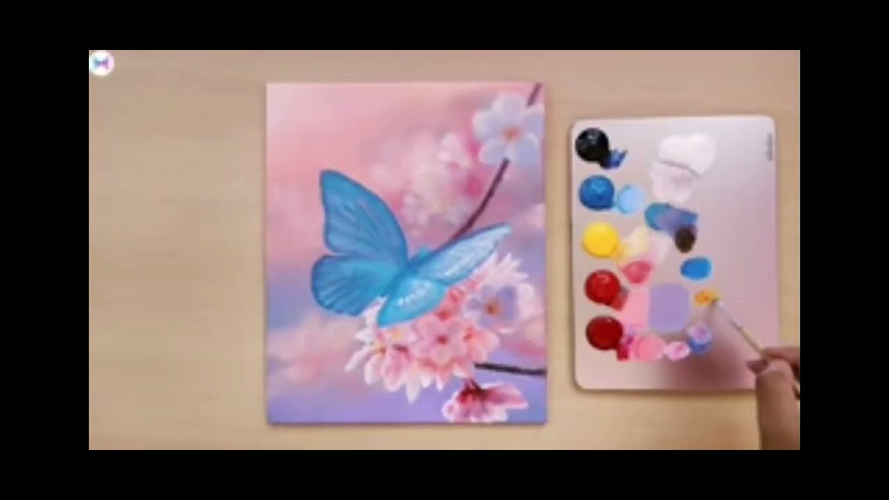 Painting a Beautiful apple flowers with a cute butterfly 🦋 Acrylic painting / art painting  #video