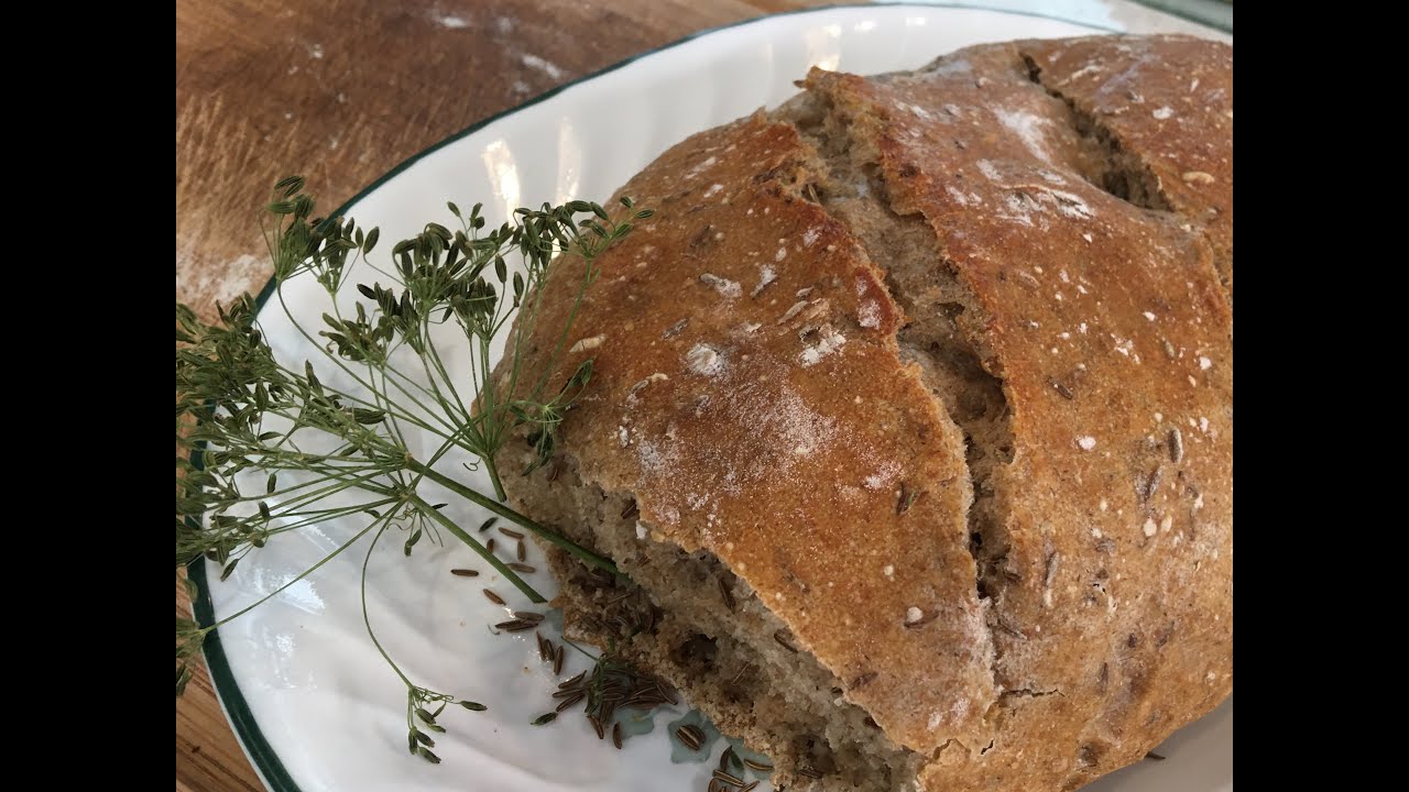 No Knead Whole PLant Based German Caraway Seed- Rye Mix Bread