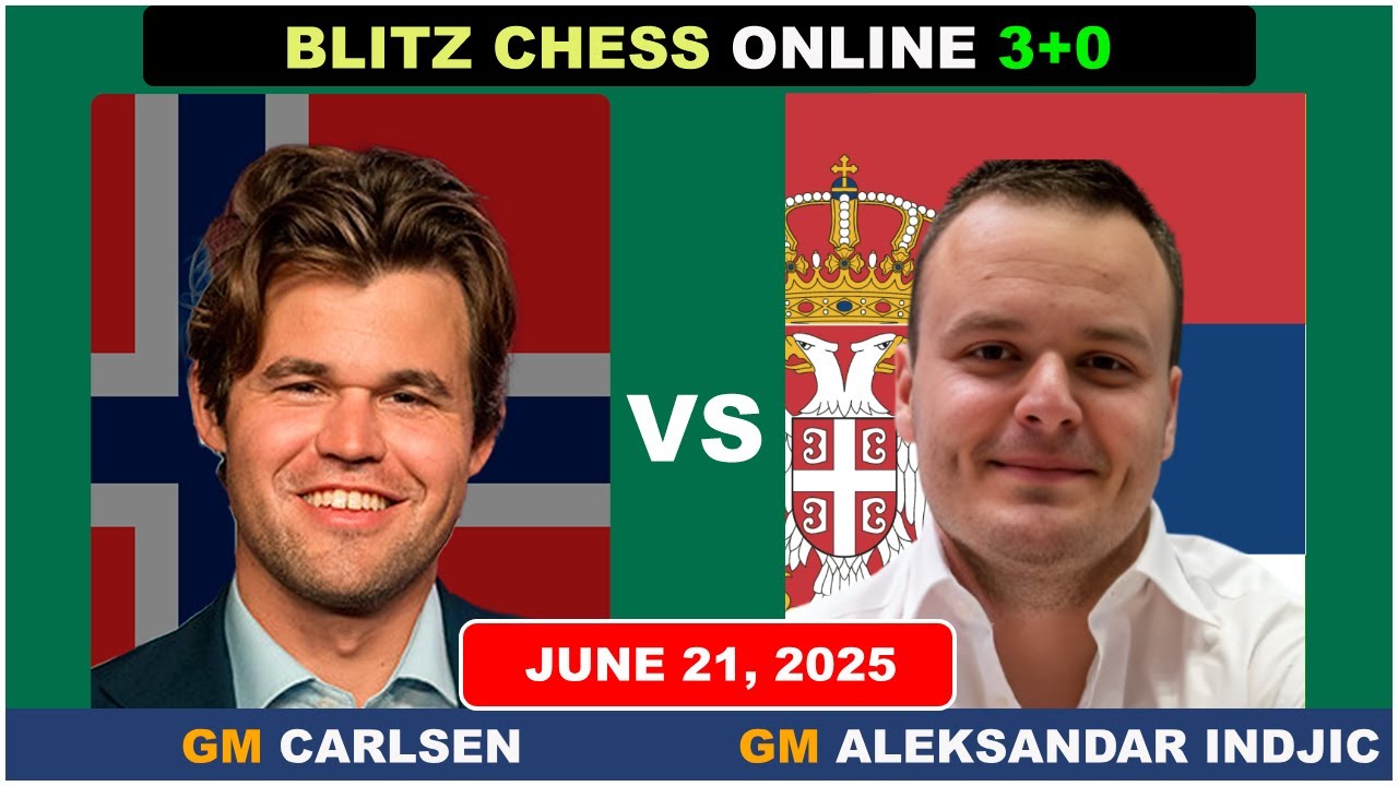Magnus Carlsen vs GM Aleksandar Indjic | Blitz Chess 3+0 | ChessCom | June 21, 2025