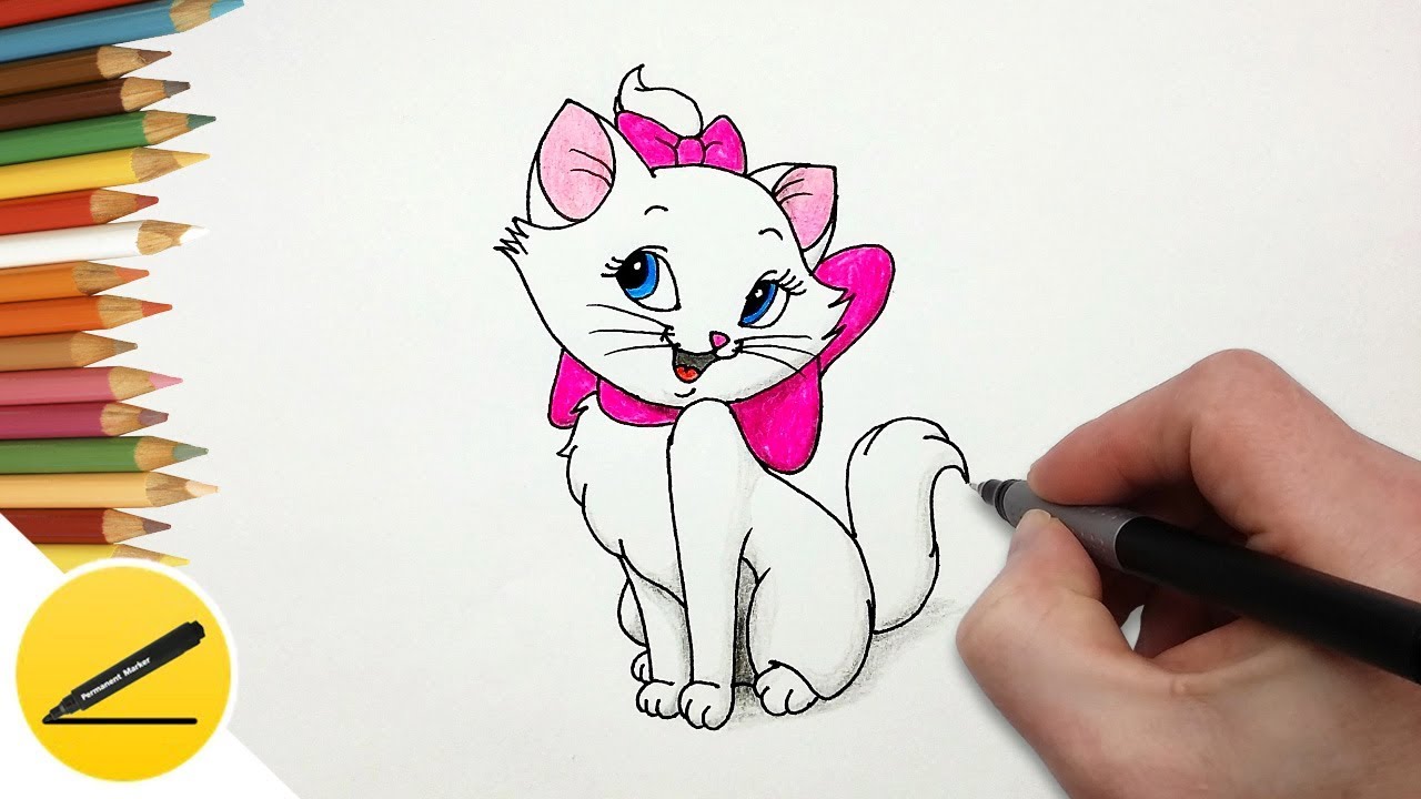 Как Нарисовать Кошку Мари (Коты Аристократы) поэтапно - Уроки Рисования для Детей