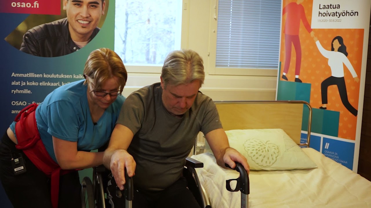 Laatuhoiva opetusvideot osa 16 - Seisoma-asennon kautta pyörätuoliin