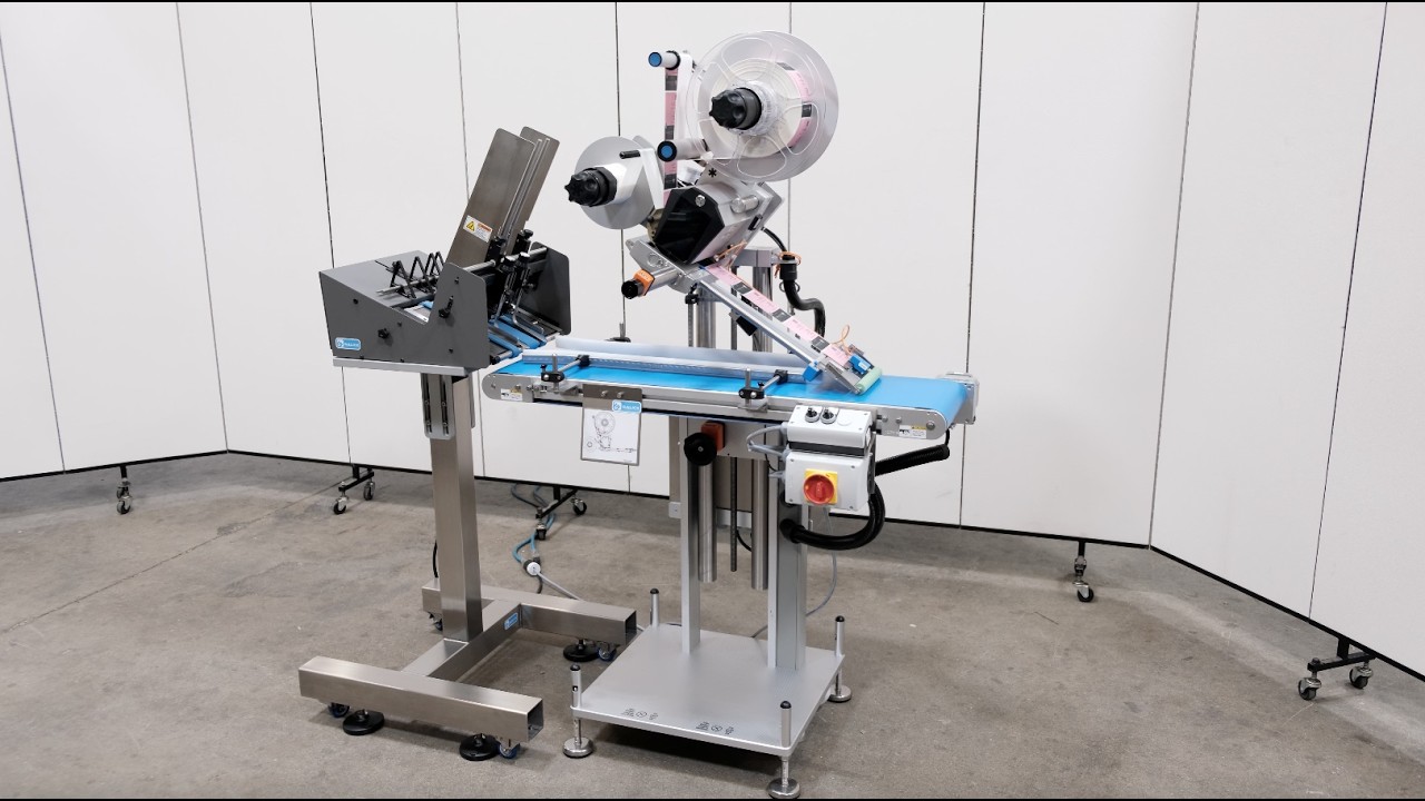 Galick Pouch and Bag Labeler with Integrated Stand Alone Pouch Feeder.
