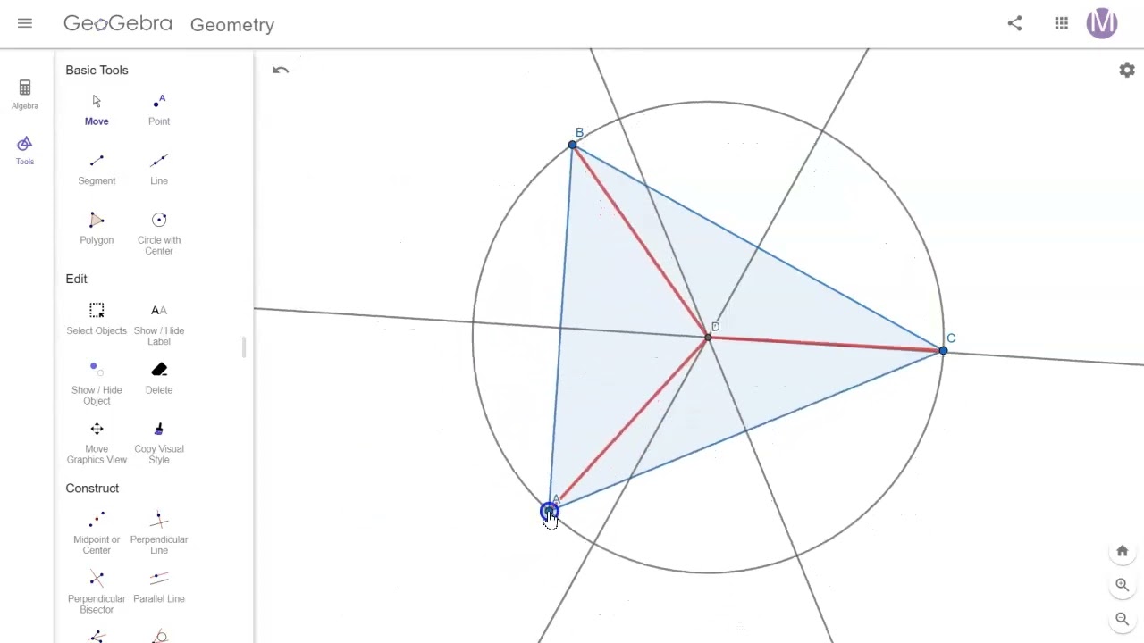 GeoGebra Construction Circumcenter and Incenter