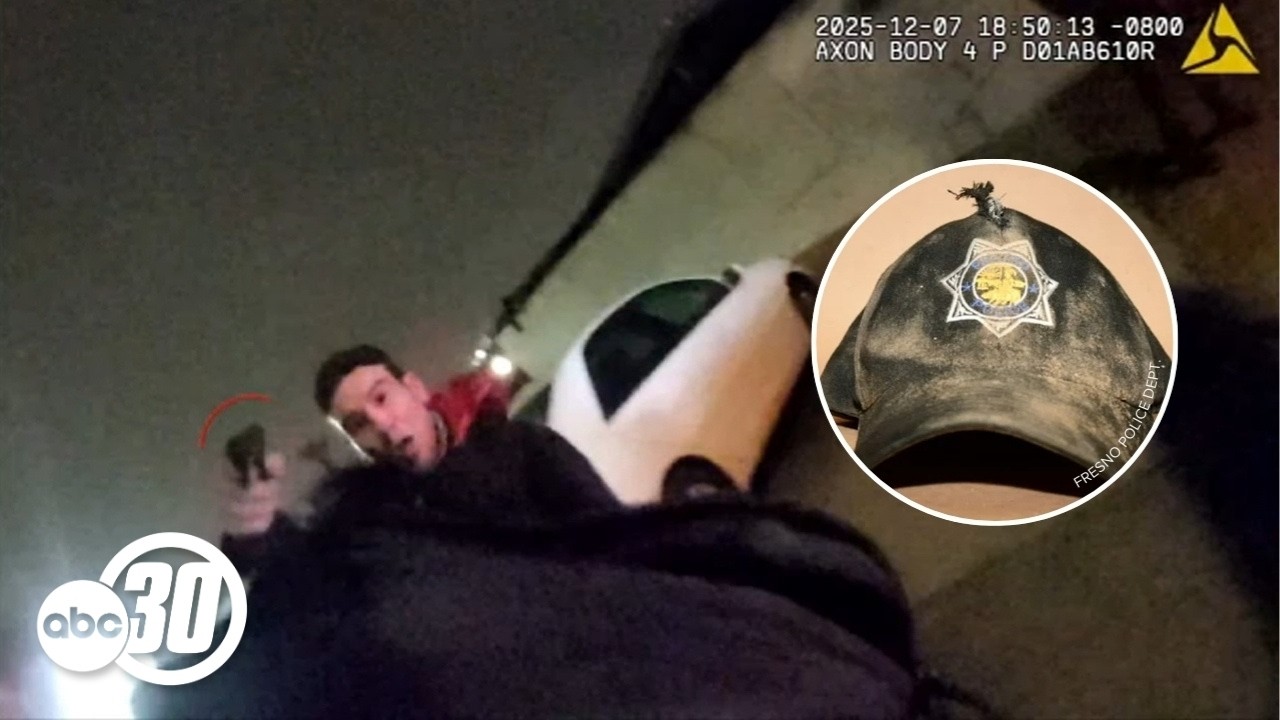 New video shows shootout involving Fresno police, bullet hit officer's hat