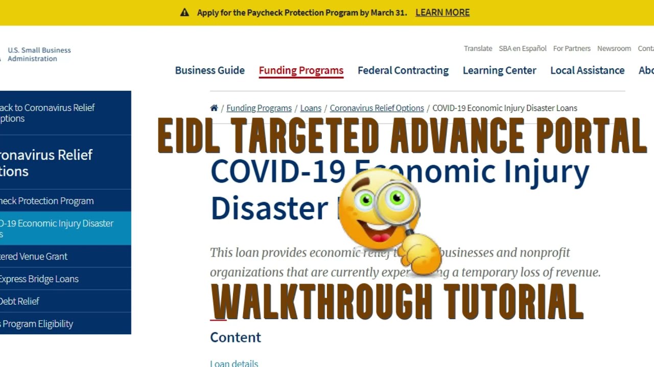 📏SBA EIDL Targeted Advance Walk Through Economic Injury Disaster Loan $10000 Grant Portal Tutorial