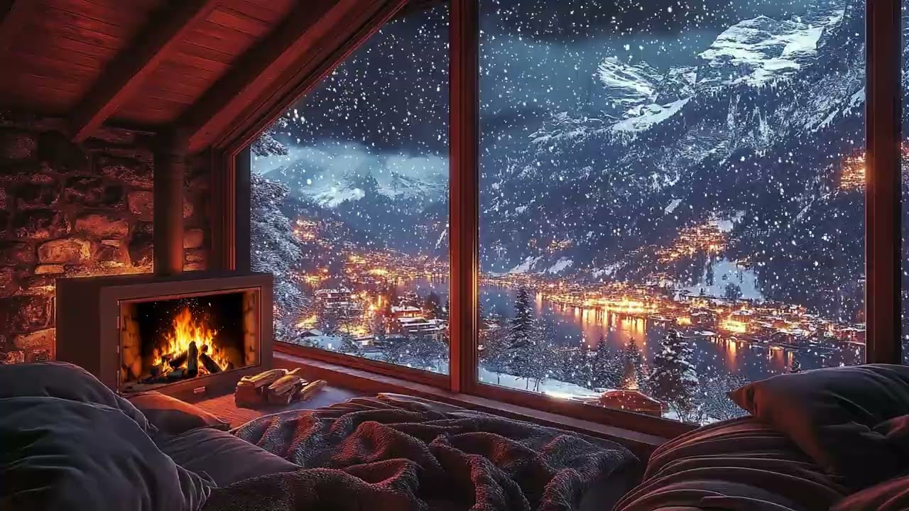 Blizzard Night in a Cozy Cabin with Fireplace | Powerful White Noise for Deep Sleep