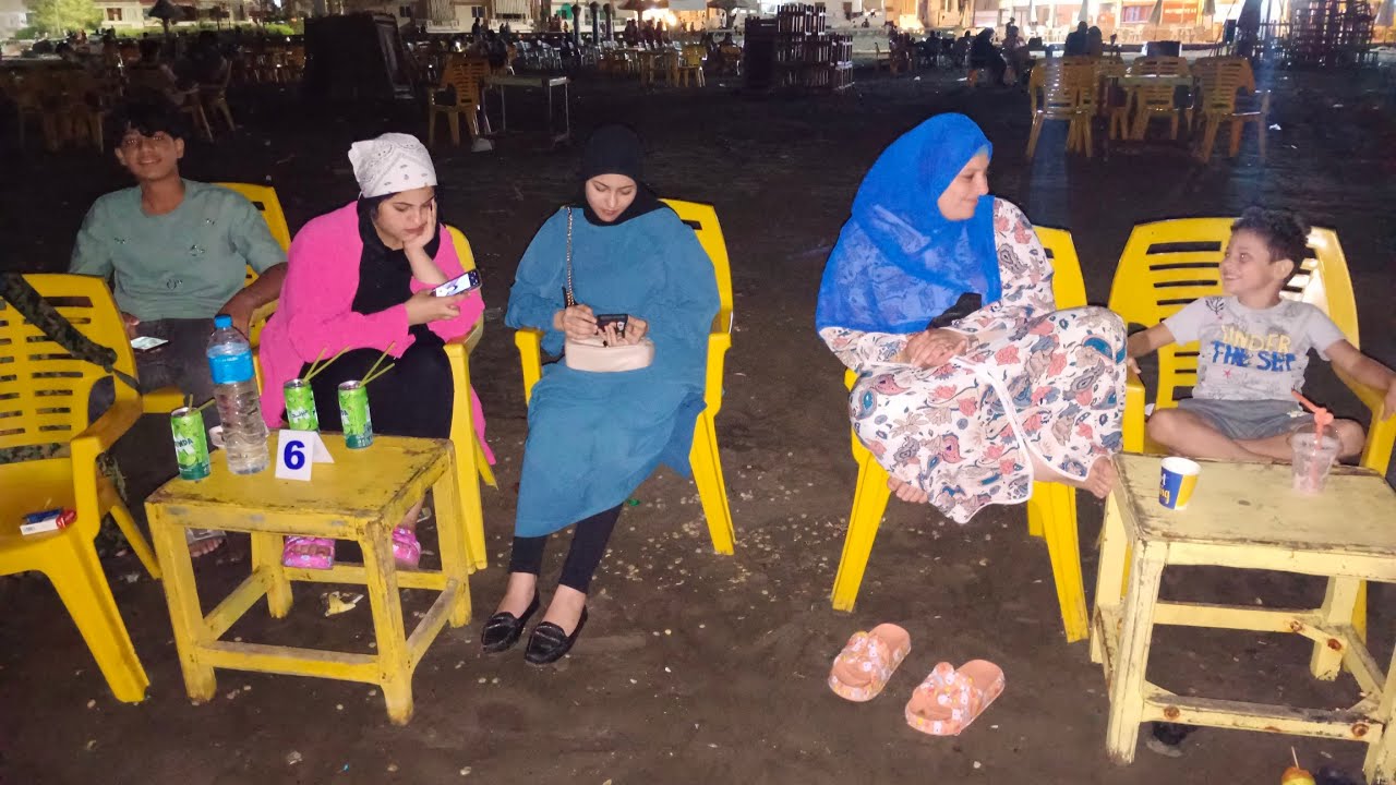 عيشو معنا أجواء سهره ليليه على البحر انا وبناتى وحلاوه البطاطا المشويه مع موج البحر