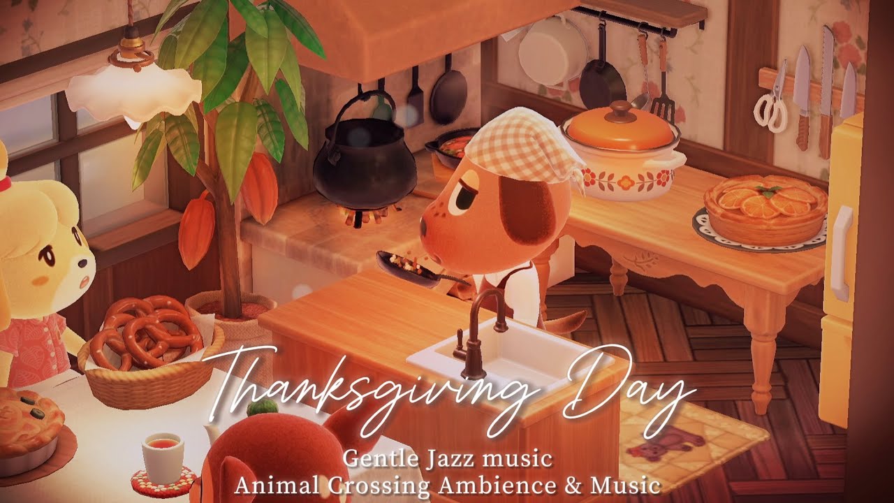 【あつ森BGM】ベーグルちゃんの手料理を楽しむ🍽️🍲暖炉のあるお部屋でサンクスギビングパーティー🦃🍂落ち着いたジャズ音楽＋暖炉の焚火の音アンビエント４時間🎧勉強用/作業用/リラックス