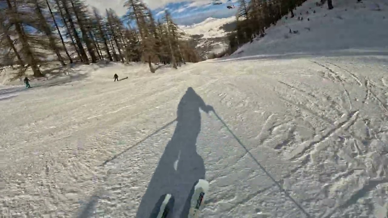 Skiing the Myrtilles Blue Slope in Serre Chevalier