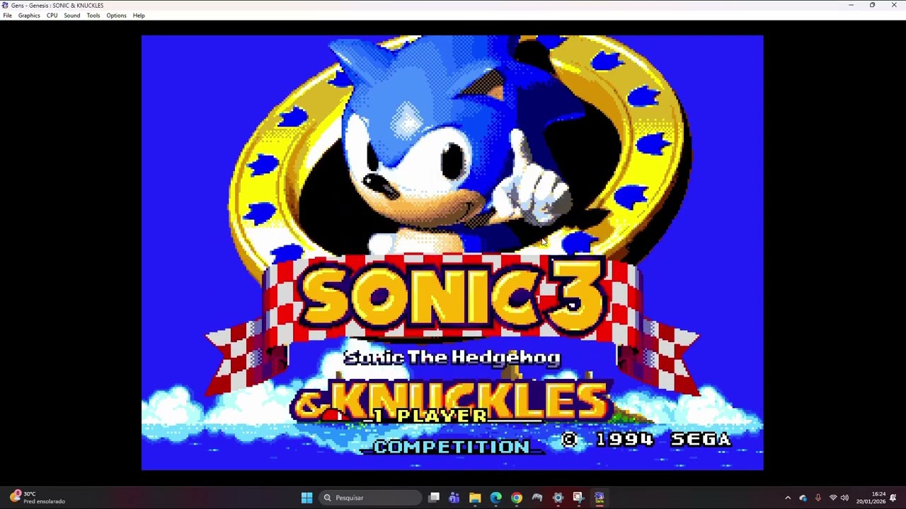 Mega Drive com Sonic 3 no Computador PC com Windows pelo emulador