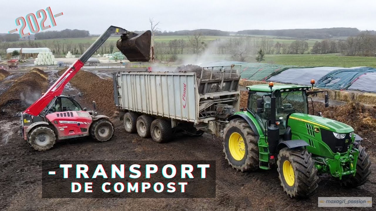 🇫🇷 -Transport de Compost de fumier accompagnée du John Deere 6195R 2020 en démonstration