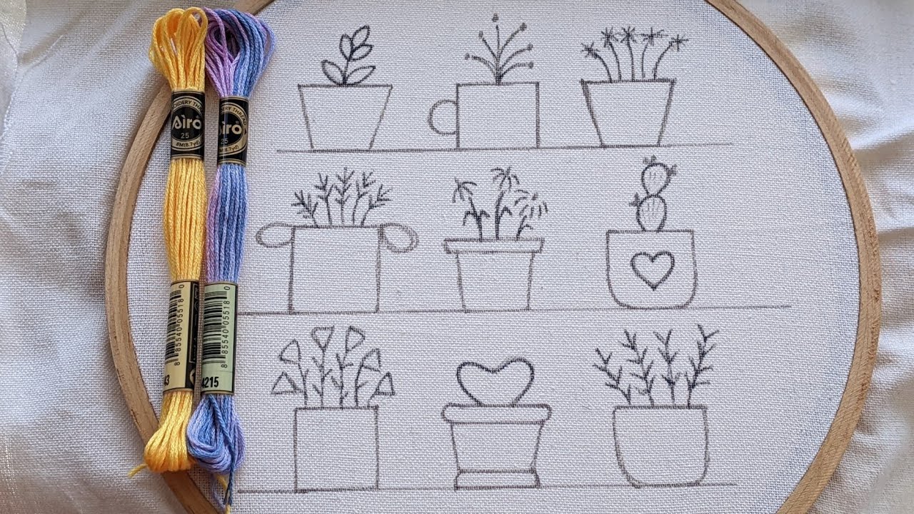 VERY VERY EASY FLOWER POTS HAND EMBROIDERY FOR BEGINNERS/5 MINUTES EMBROIDERY 