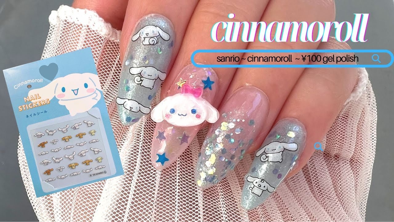 dreamy cinnamoroll blue glitter nails ☁️💙 | cute kawaii nails, daiso, shein✨