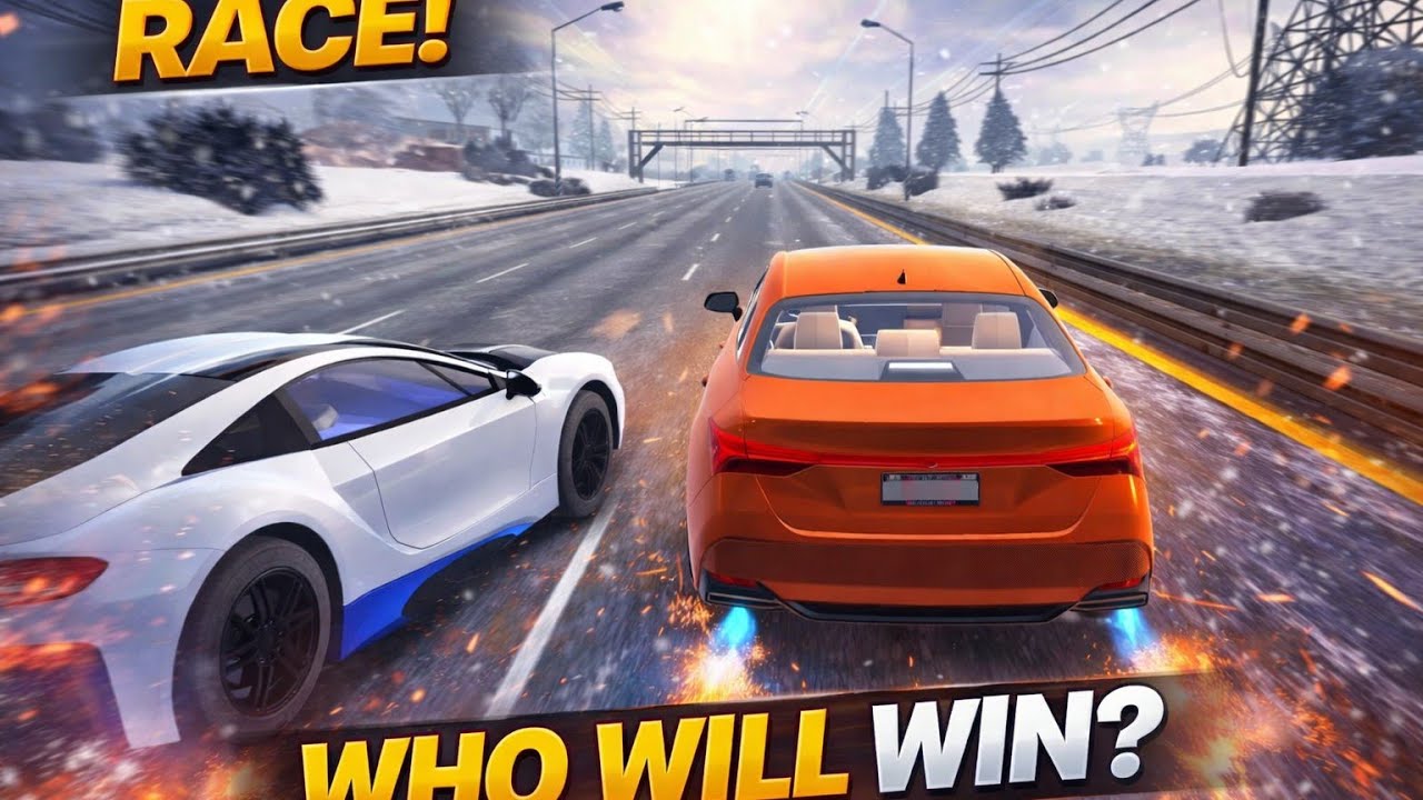 Ultimate Highway Car Race Battle | Orange Sedan vs White Supercar | Who Will Win? 🚗💨