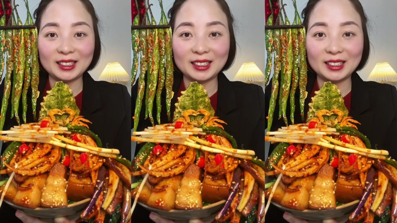 Let’s Eat with Jin Sister Enjoying Braised Pork and Squid Eating Show, Really Delicious Food
