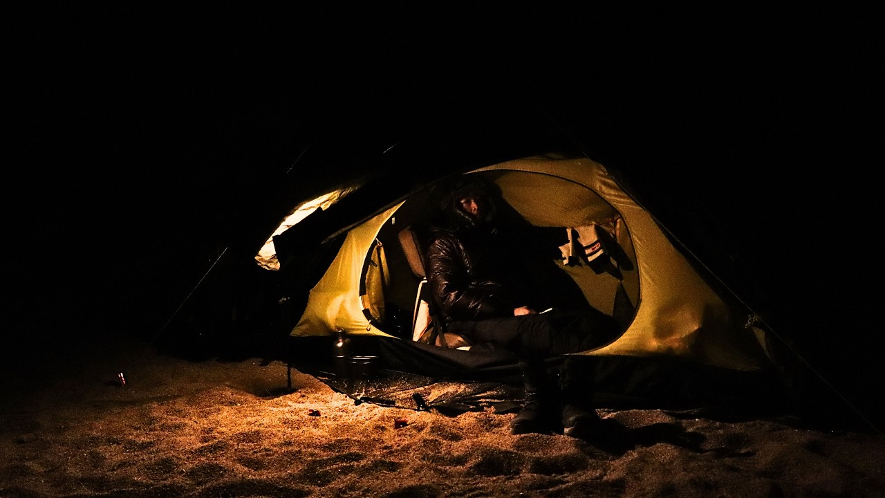 Seaside camping in winter season.