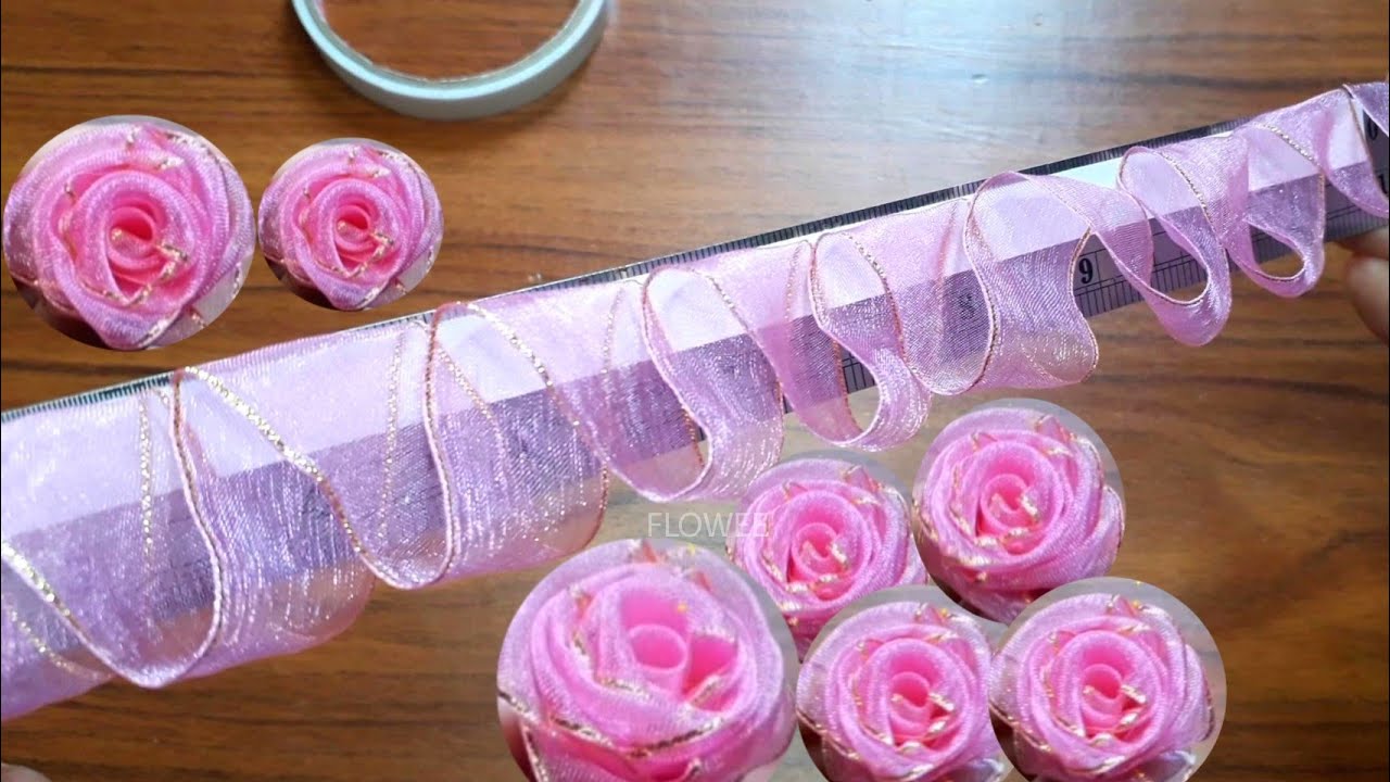Easy ribbon Rose making with Ruler / Amazing ribbon flower trick