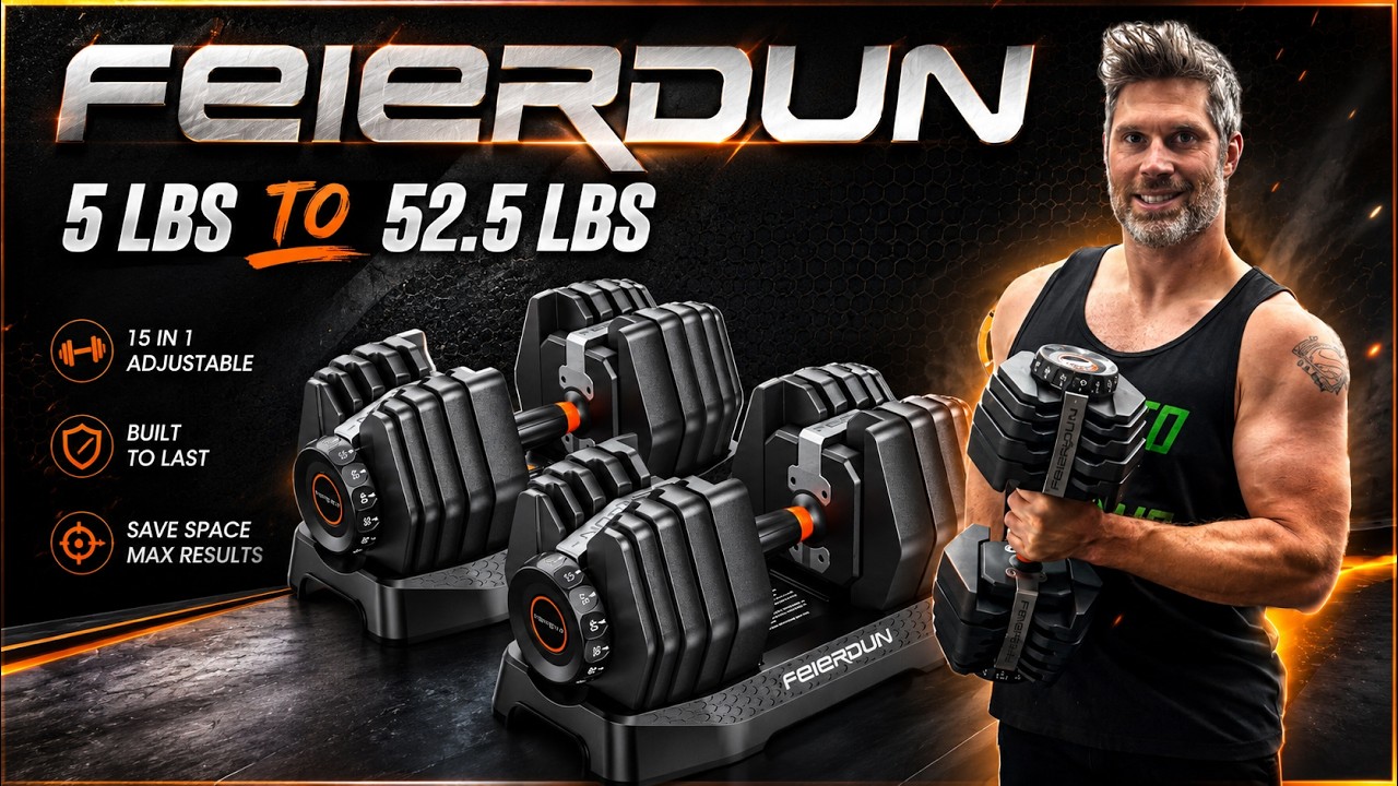 Гантели Feierdun Quick Adjustable Dumbbell весом от 5 до 52,5 фунтов | 15 в 1 | Полное тестирован...