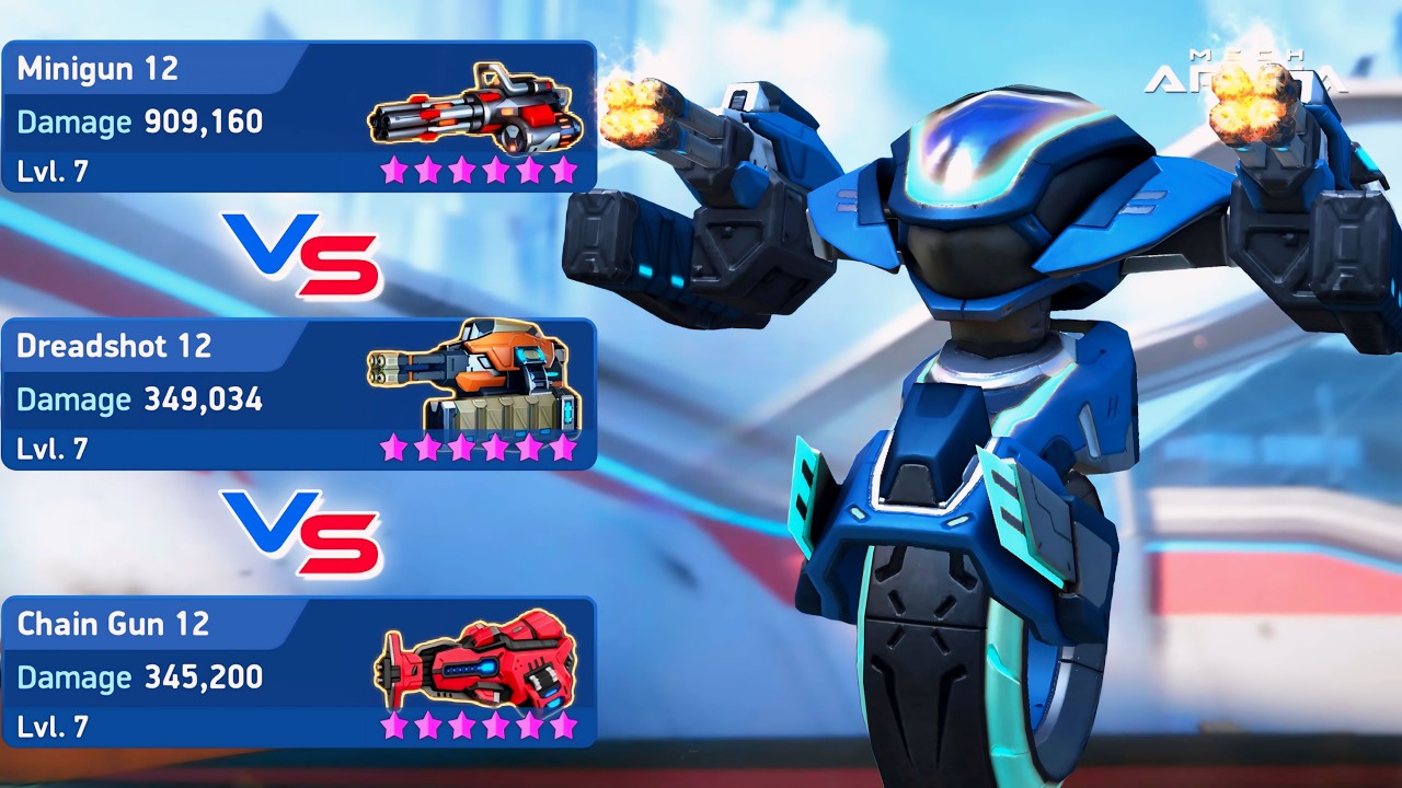 NEW Dreadshot 12 vs Minigun 12 vs Chain Gun 12 - Killshot - Mech Arena