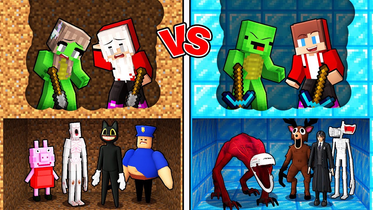 Mikey and JJ vs Girls Mine Battle in Minecraft (Maizen)