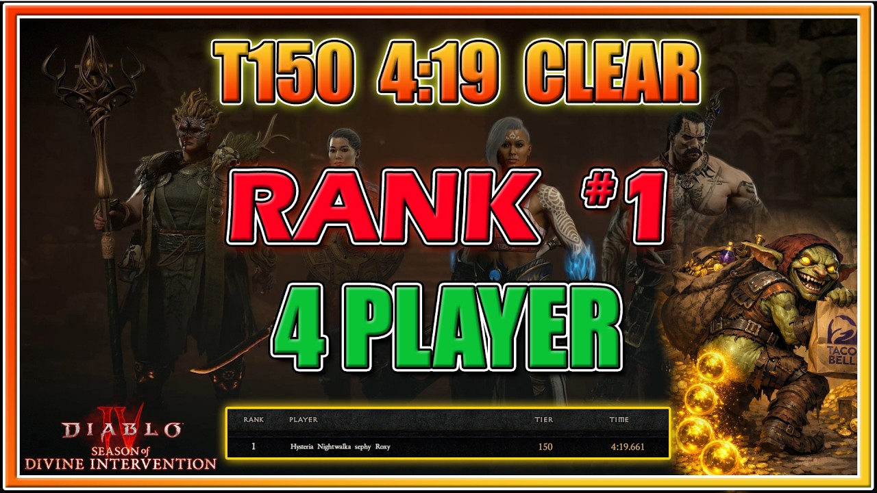 Rank 1 150 4 player Tower Leaderboard 4:19 Clear - Diablo 4 Season 11