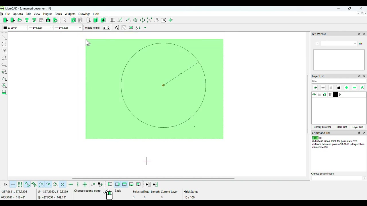 การใช้คำสั่ง Circle ใน LibreCAD