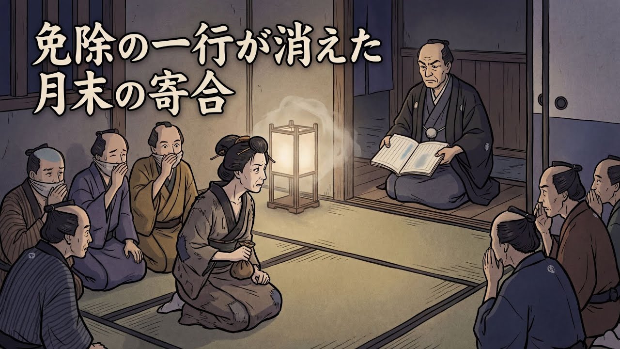 江戸・月末の寄合で“免除の一行”が消えた――帳が合うまで出られない座敷で、寡婦の供養銭だけが先に死ぬ