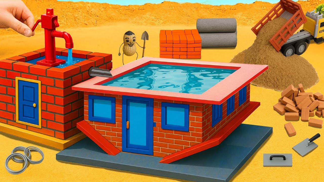 DIY Mini House-Shaped Inverted Swimming Pool with Water Pump | Mini Construction