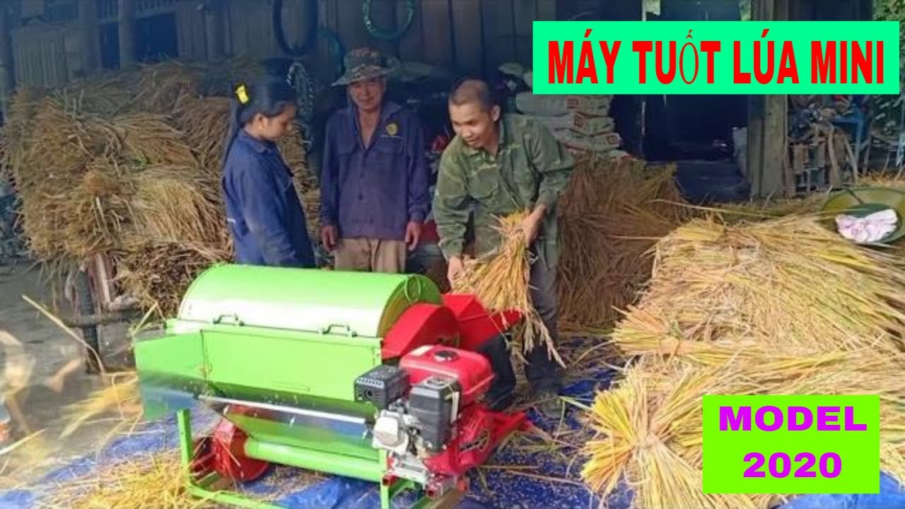 Máy tuốt lúa mini Trâu Vàng model 2020 | rơm sạch | thóc sạch
