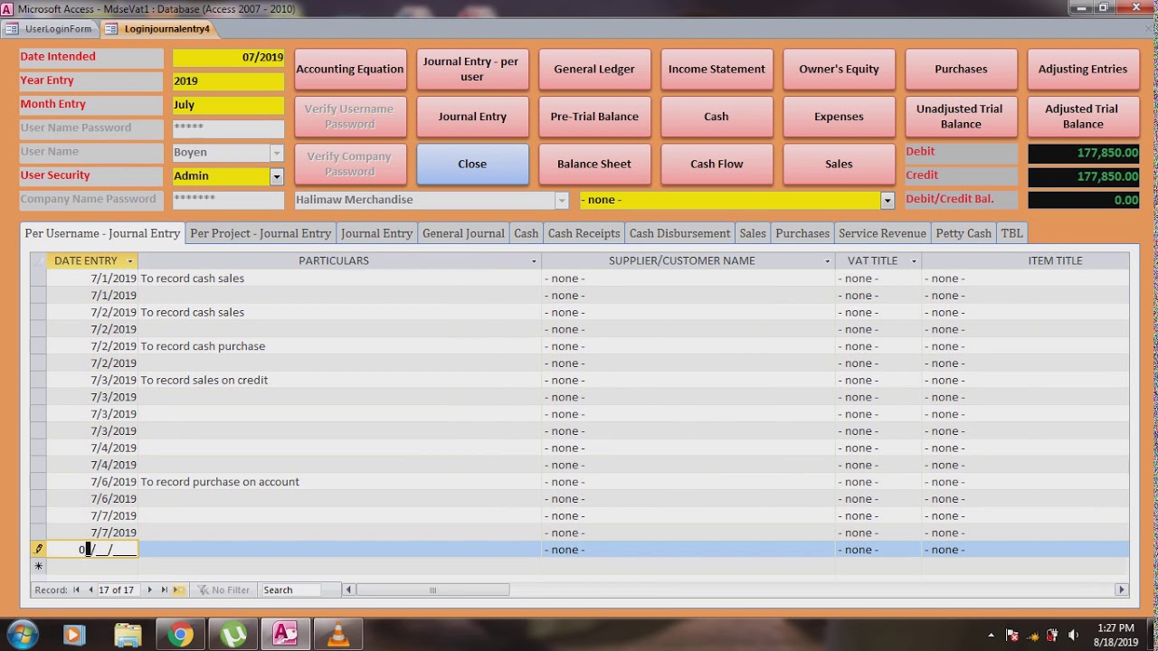 Accounting Application developed in MS Access