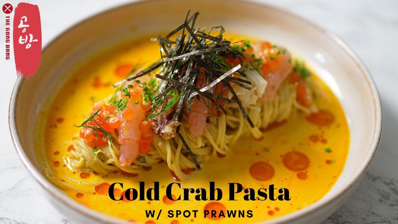 Cold Pasta: Cold Crab Bisque, Capellini, Crab Fat Sauce, Spot Prawns & Ikura | Cold Crab Pasta