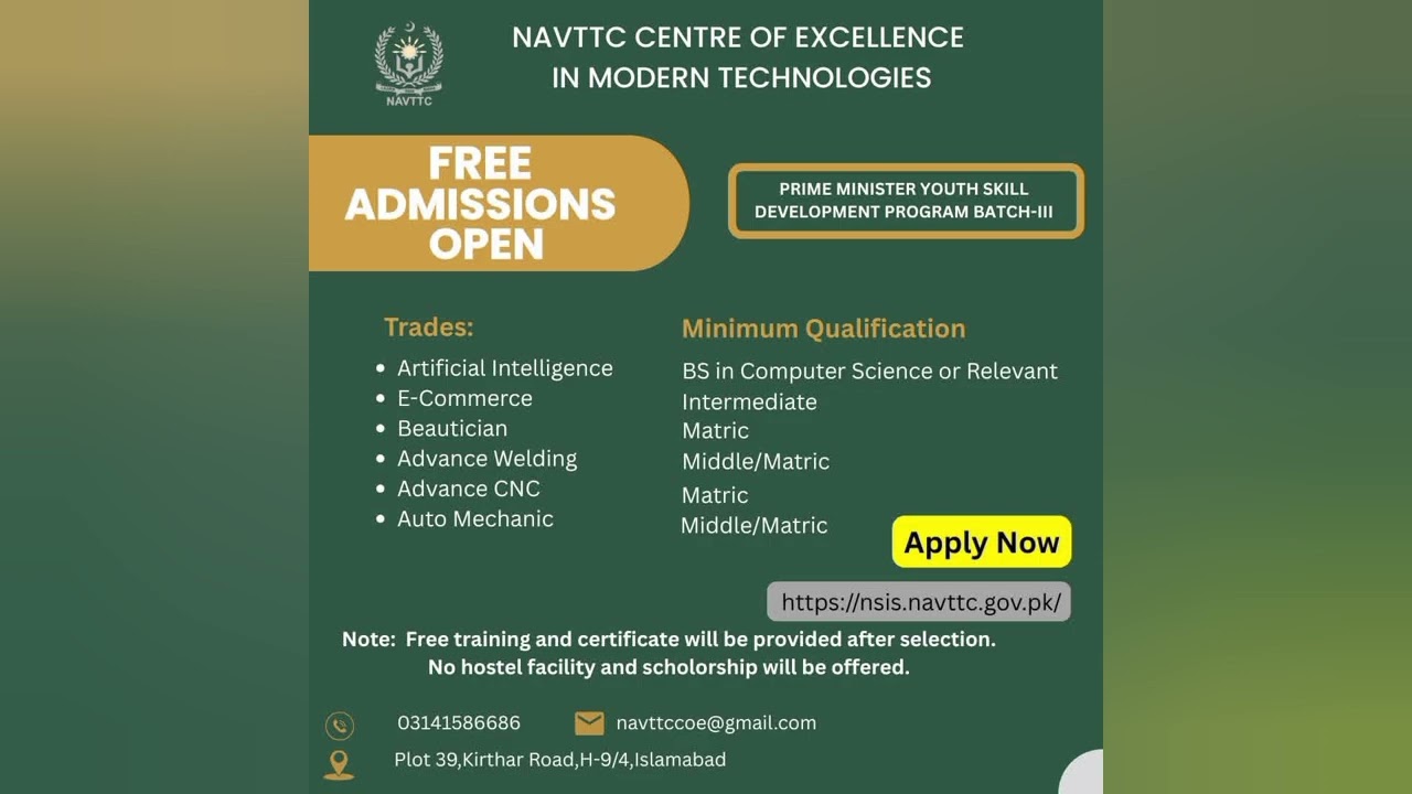 Free admissions open in Navttc (admission info)