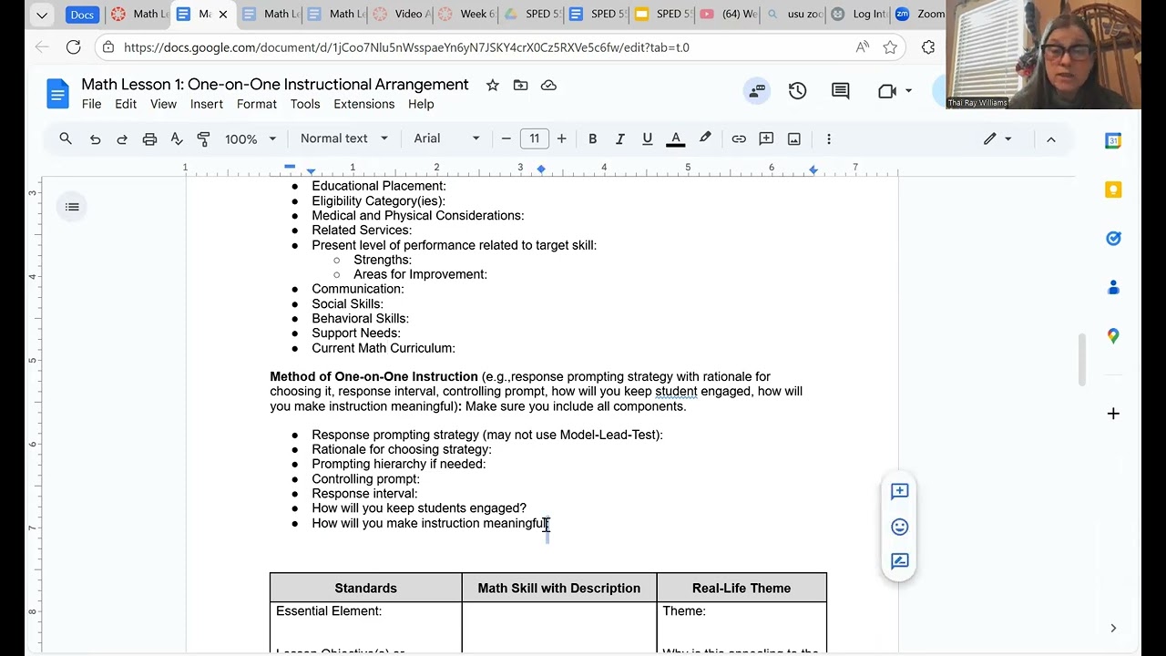 Math Lesson 1: One-on-One Instructional Arrangement Instructions