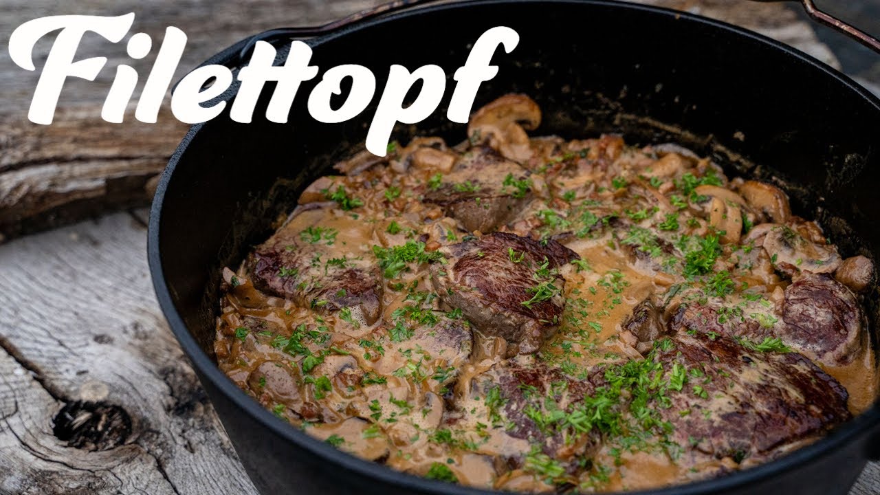 Filettopf aus dem Dutch Oven - Rinderfilet mit Champignons und Zwiebeln