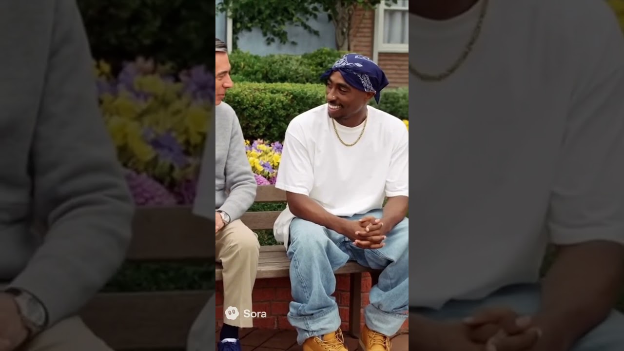 Tupac and Mr. Rogers cracking jokes  