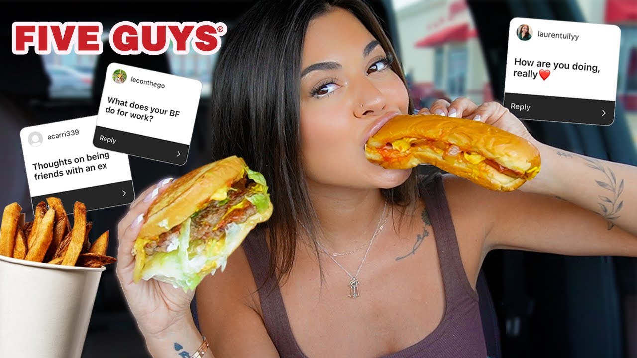 Five Guys Mukbang with Grilled Cheese Burger, Cheese Hot Dog - Q&A