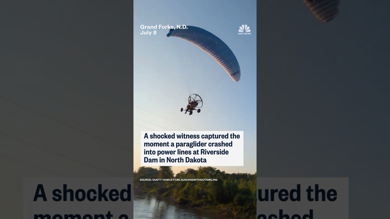 A shocked witness captured the moment a paraglider crashed into power lines in North Dakota