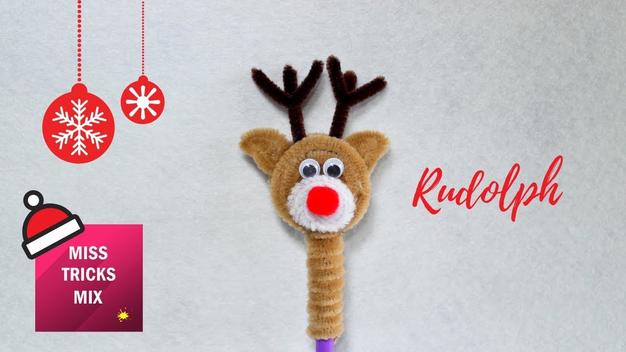 Pipe Cleaner Rudolph The Red Nose Reindeer Pencil Topper  | Pipe Cleaner Crafts.