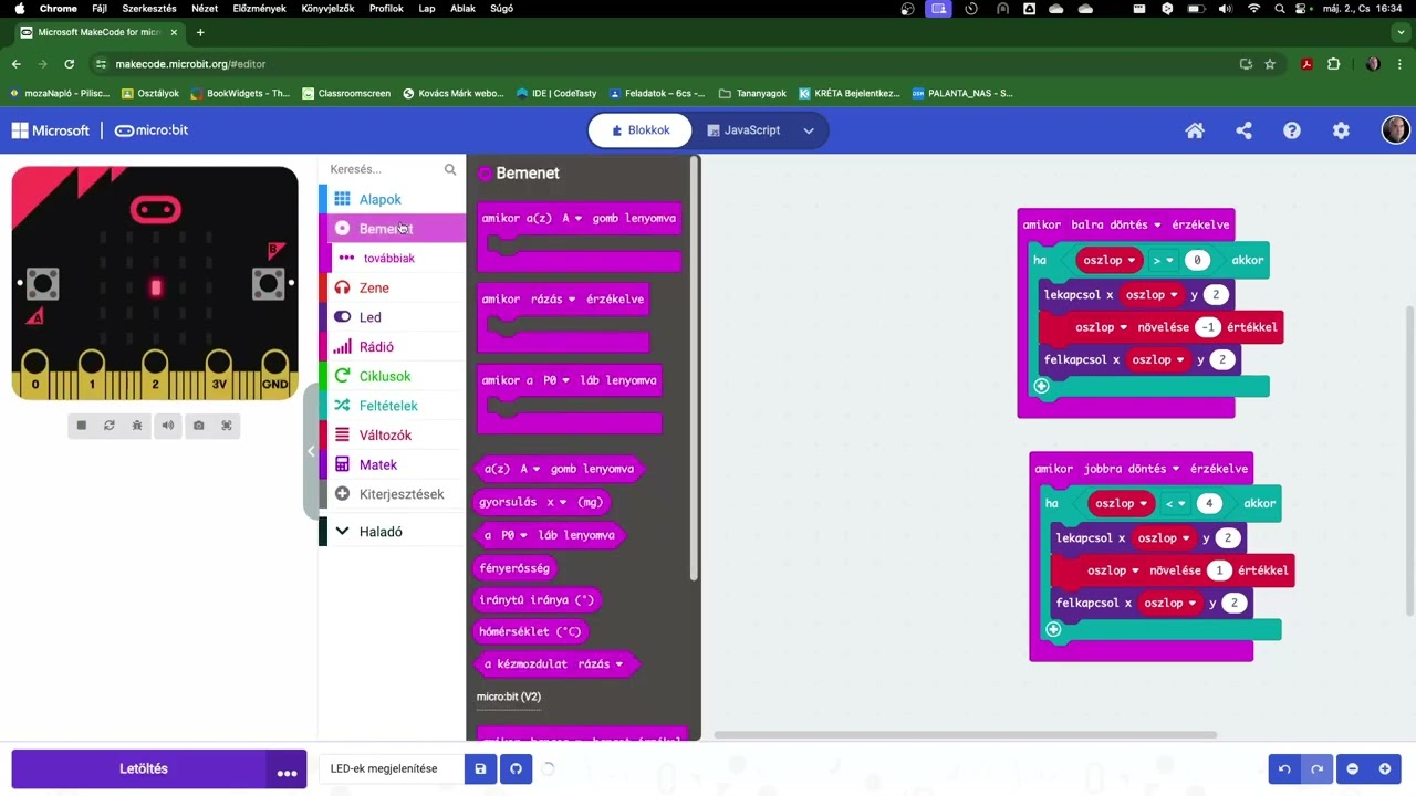 micro:bit - LED-ek fel és lekapcsolása