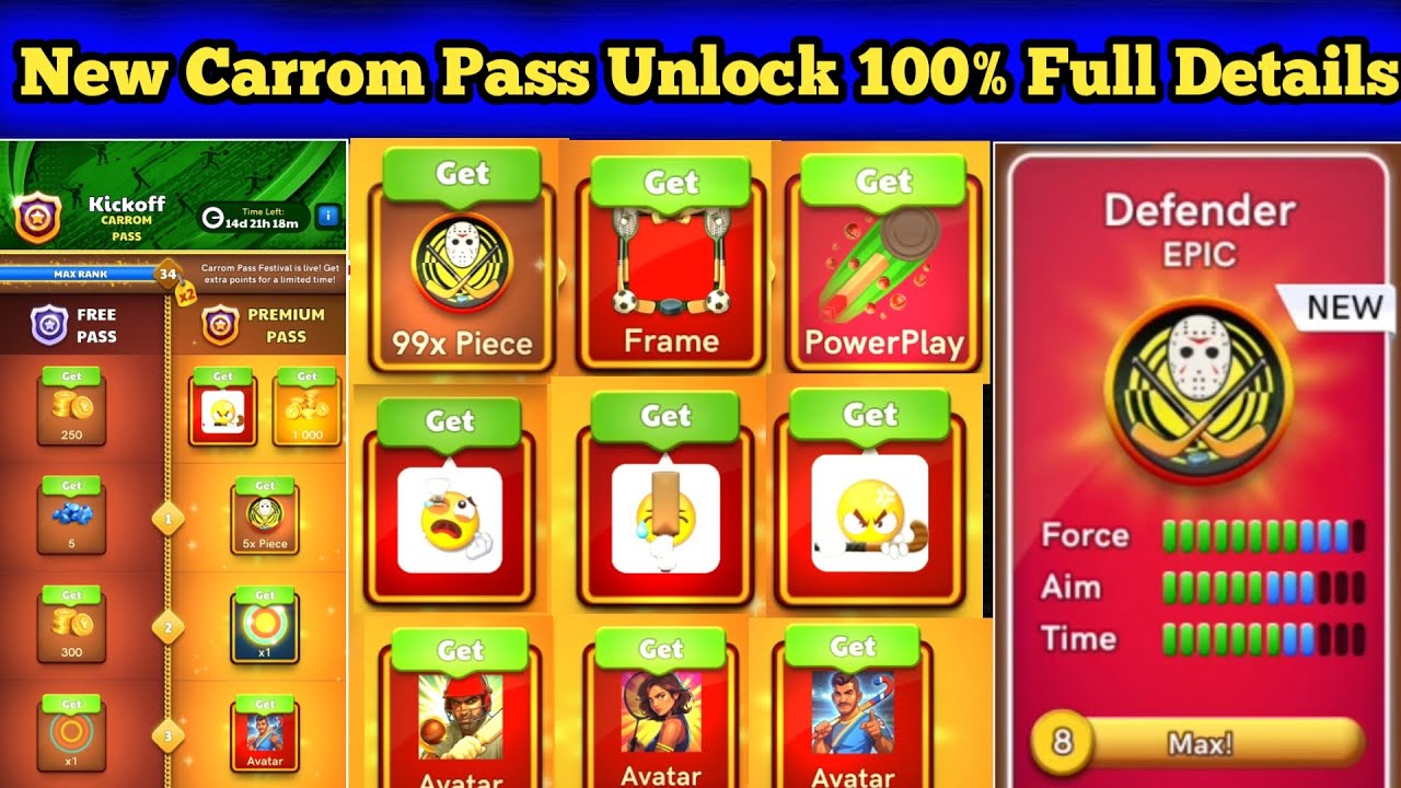 Carrom Pool Premium Pass Unlock 100% Full Details 😱 Kickoff Season Premium Pass Unboxing 🔥