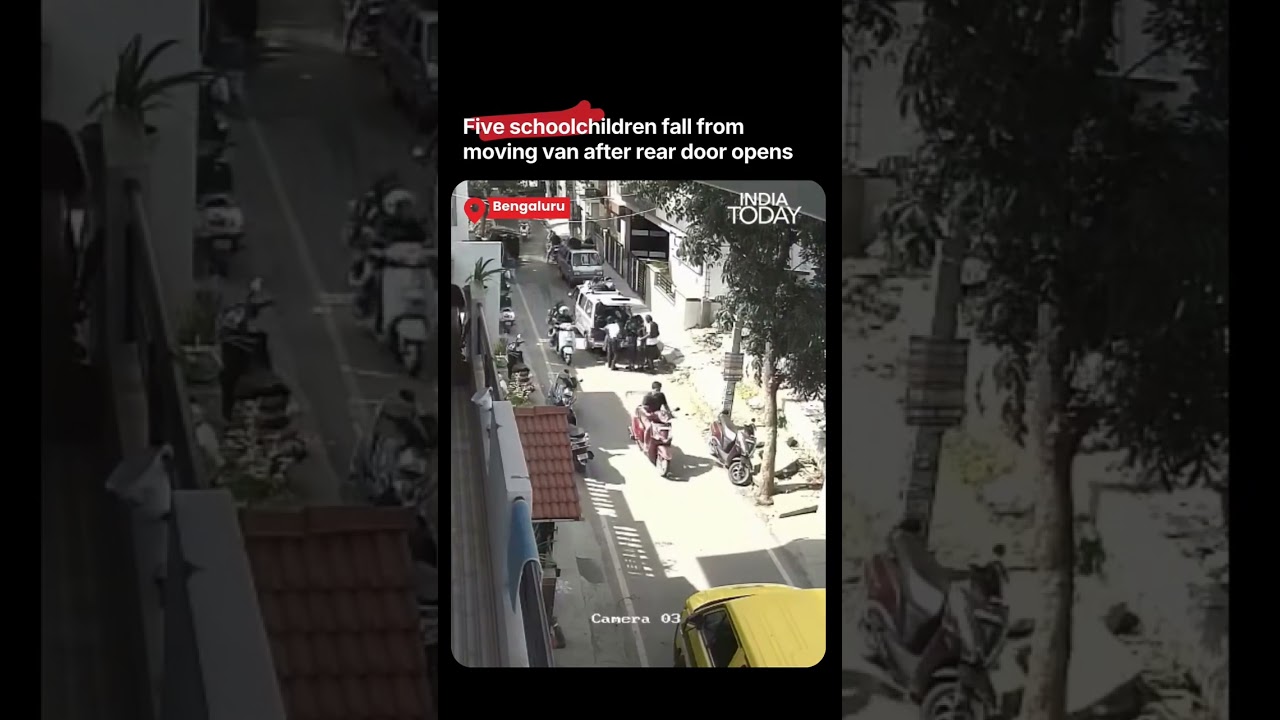Bengaluru School Van Horror | 5 Children Fall on Road | School Van Door Opens Midway #bangaluru
