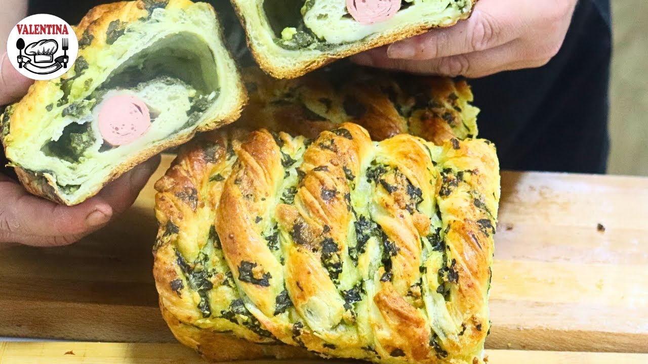 Punjeni DOMAĆI PUTER HLEB-PLETENICA💥Čarolija punjena spanaćem, lepša od svake pite i peciva🔝RECEPT👌😋
