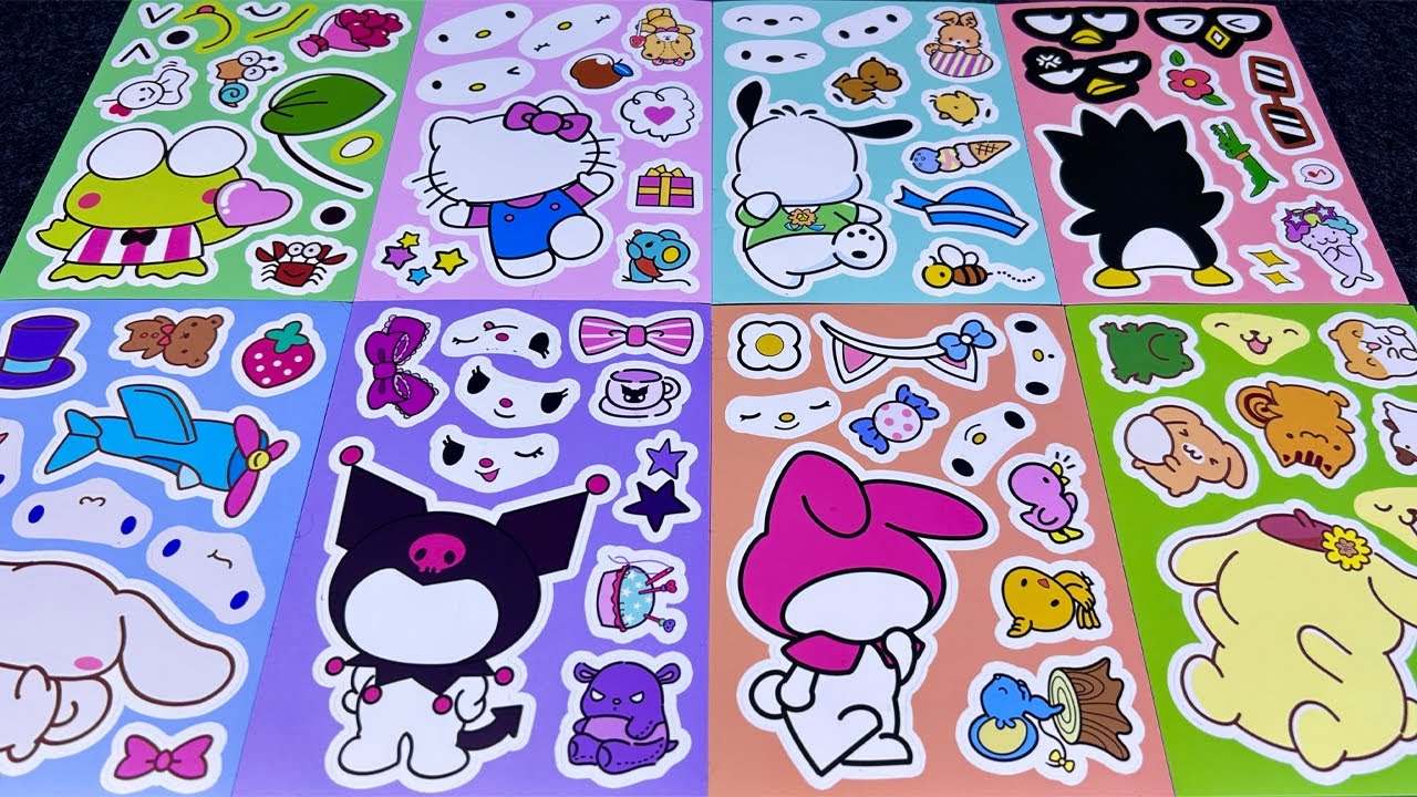 [ToyASMR] Decorate with Sticker Book Hello Kitty, Kuromi, Melody, Pompompurin #paperdiy #sanrio 🎀🎉