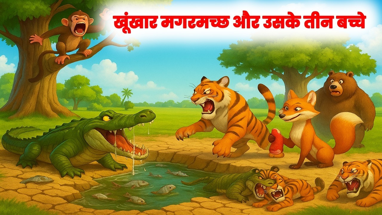The ferocious crocodile and his three children | Jungle Story in Hindi | Moral Story in Hindi #ca...