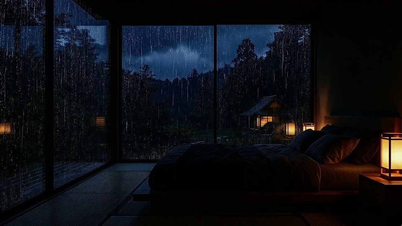 [Silent] Rain Sounds & Felt Piano in Dark Ryokan Cabin for 8 Hours Better Sleep and Peace 💤🌲