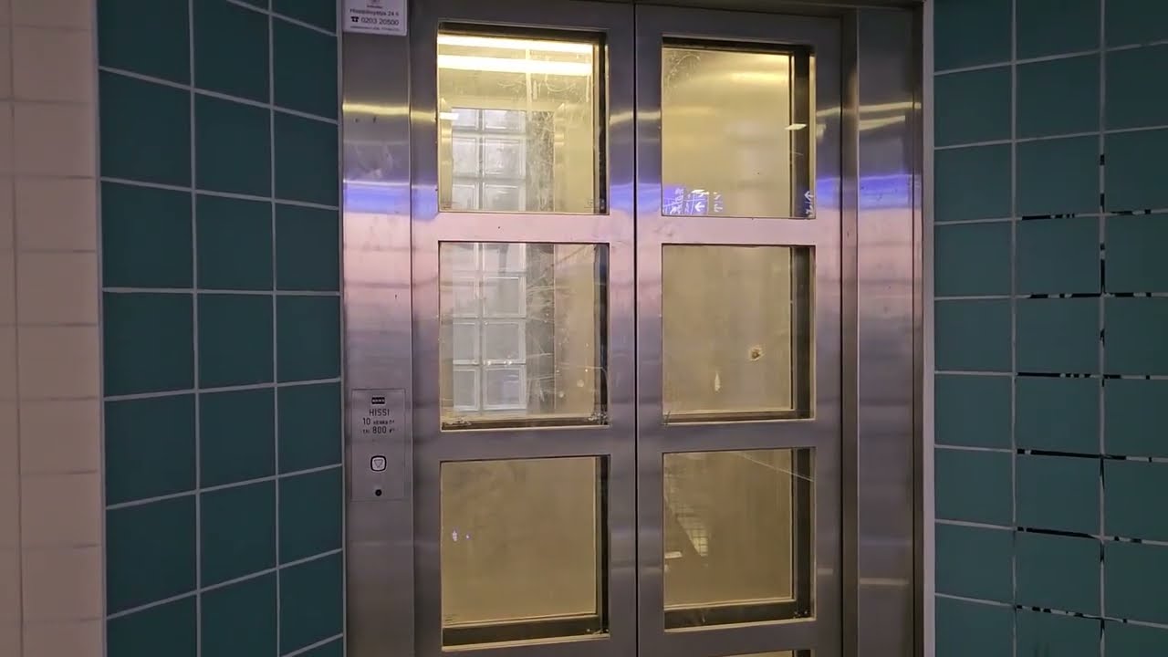 Old Kone roped hydraulic elevators/lifts in Käpylä railway station, Helsinki