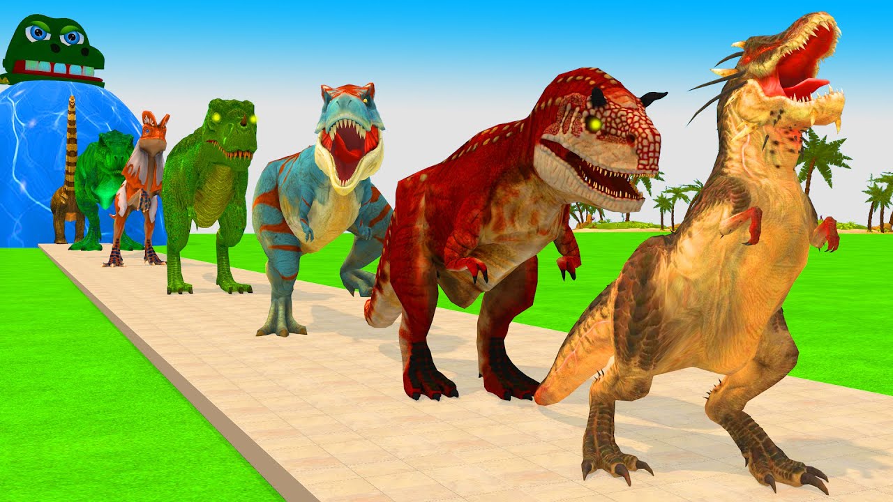 Paint Animals Dinosaur T-Rex Herbivores and Carnivores Dinosaurs Fountain Crossing Dino Cartoon