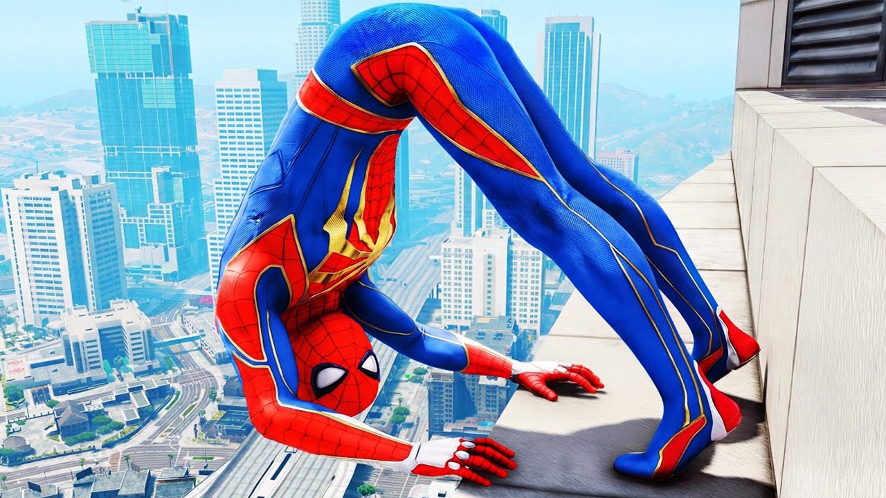 SPIDERMAN CRAZY JUMPS/FALLS (Spider-Man Gameplay Fails in GTA 5) #37