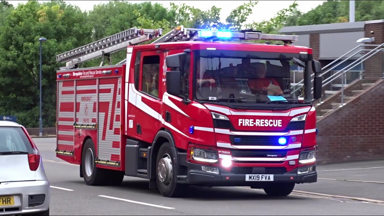 Shrewsbury Next-Gen Scania P360 Pump turnout with lights & sirens - Shropshire Fire & Rescue Service